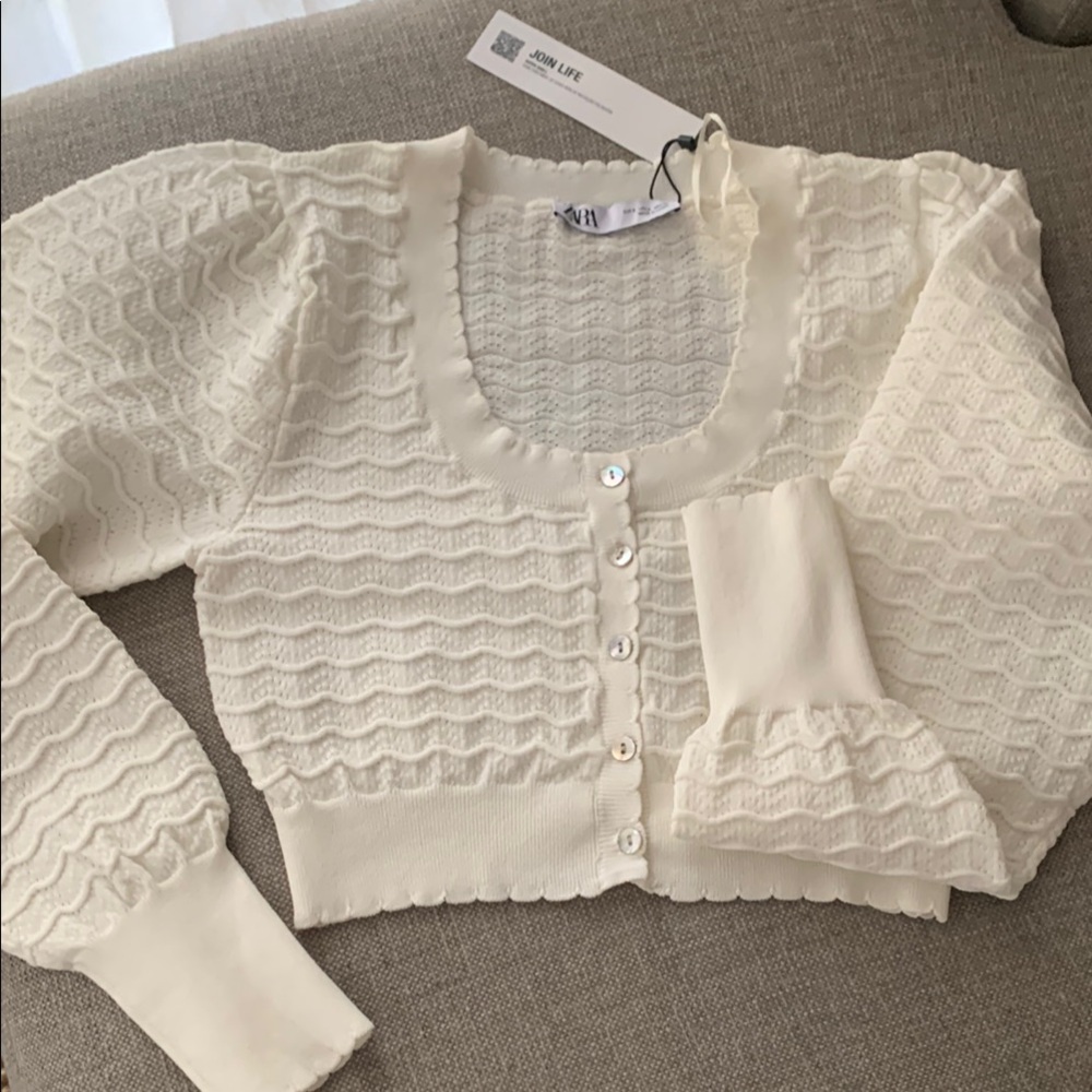 Zara Cream Textured Knit Cardigan